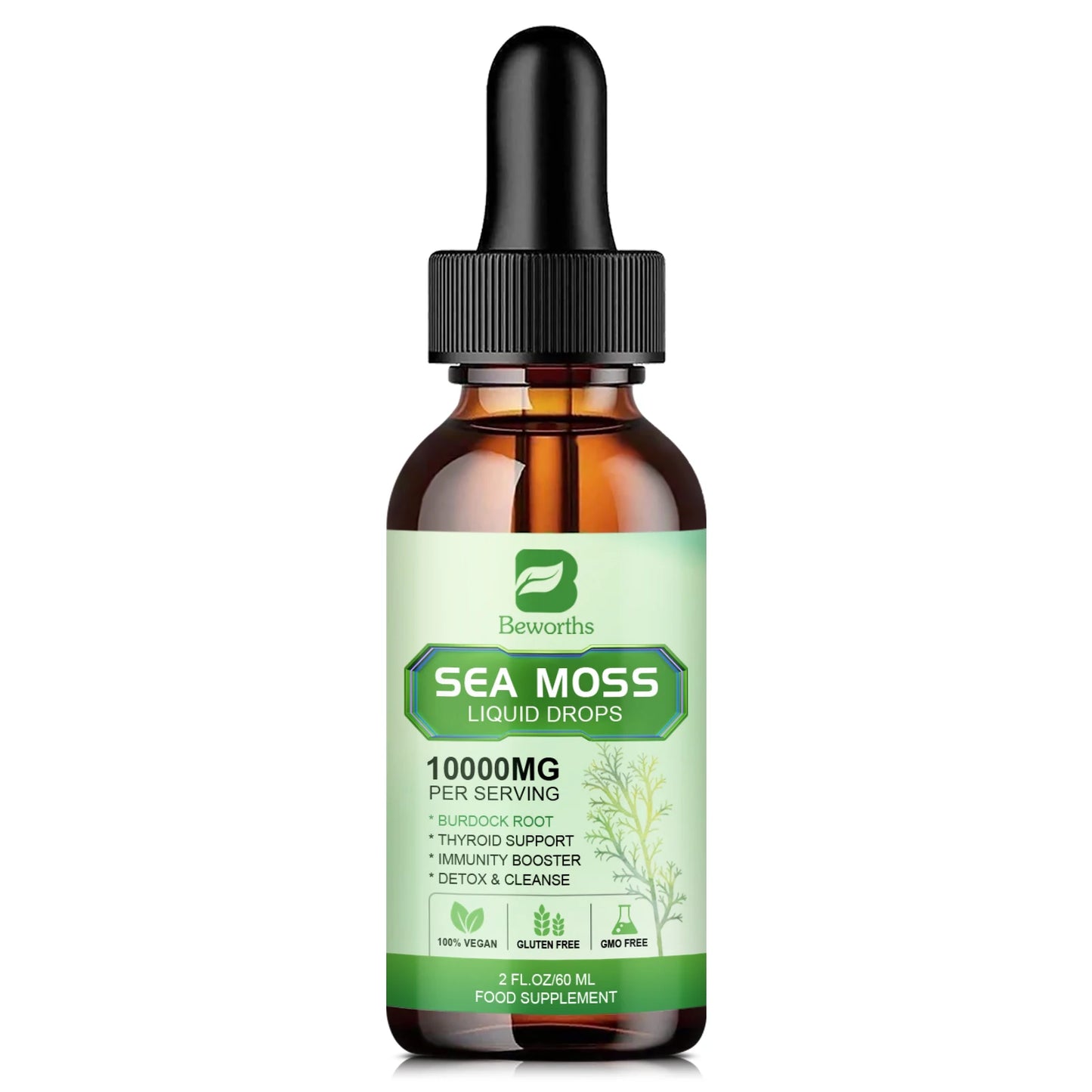 Organic Sea Moss Drops with Burdock Root & Spirulina – Gut & Immunity Herbal Supplement Peaceful Pleasures Health and Wellness 1bottle United States