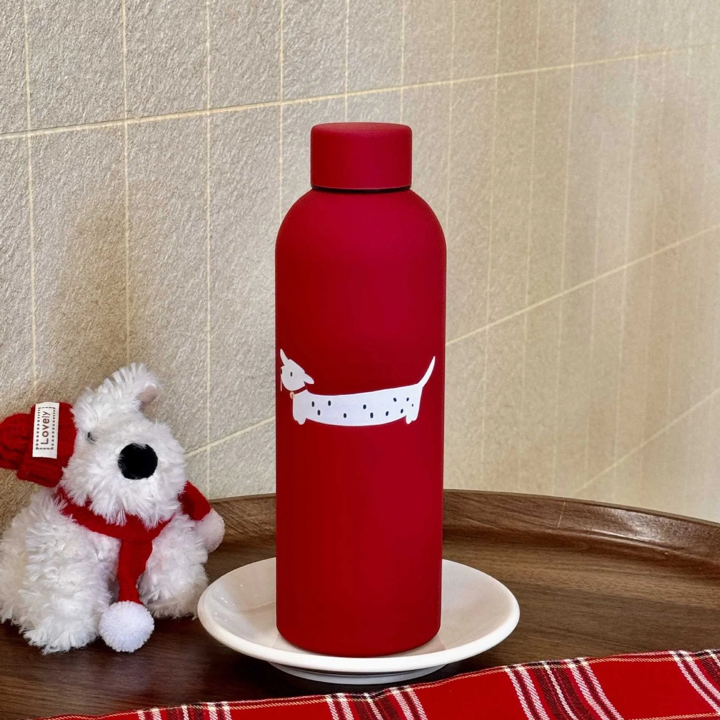 New Cute Dogs Small Mouth Vacuum Bottles Red Matte Dogs Stainless Steel Insulation Cups New Year Christmas Gift Cups Wholesale Peaceful Pleasures Health and Wellness dog 500ml