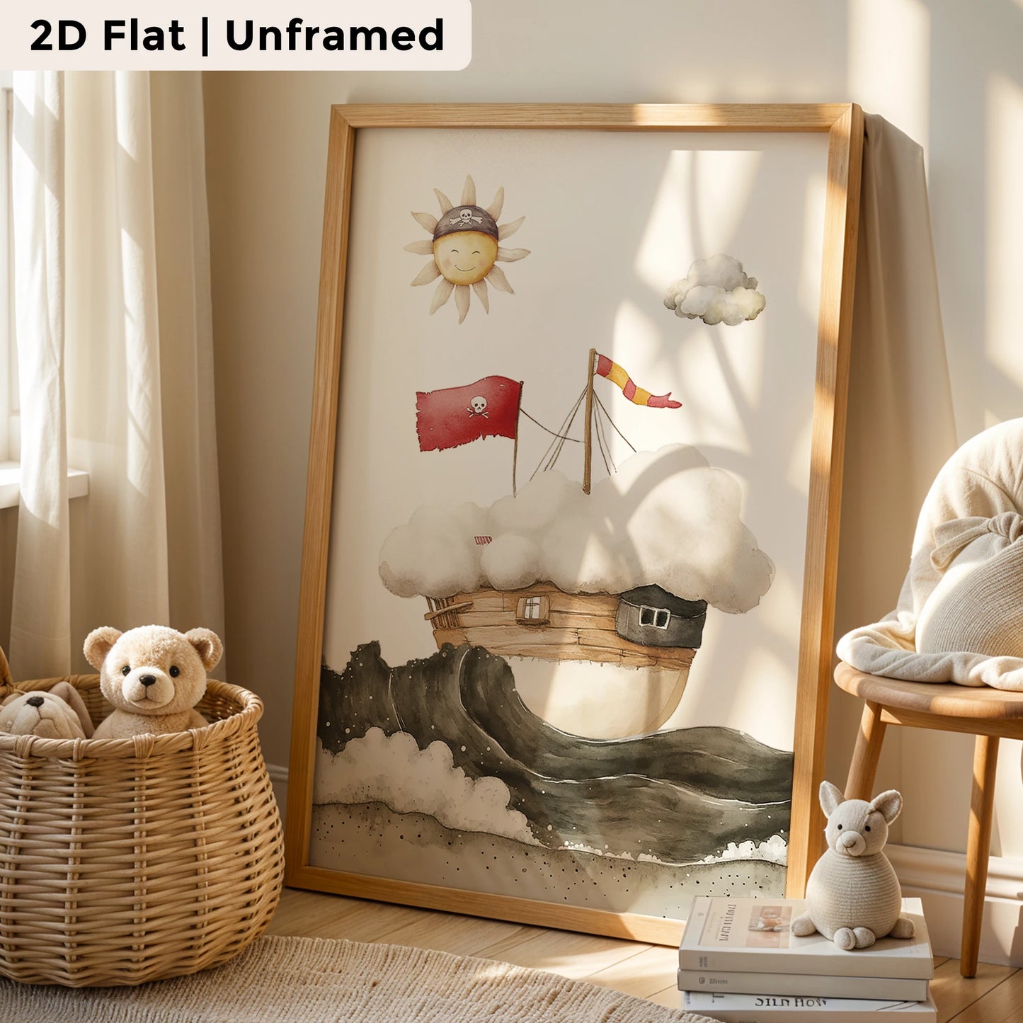 3-Piece Cartoon Pirate Parrot Canvas Wall Art | Kids Room Decor