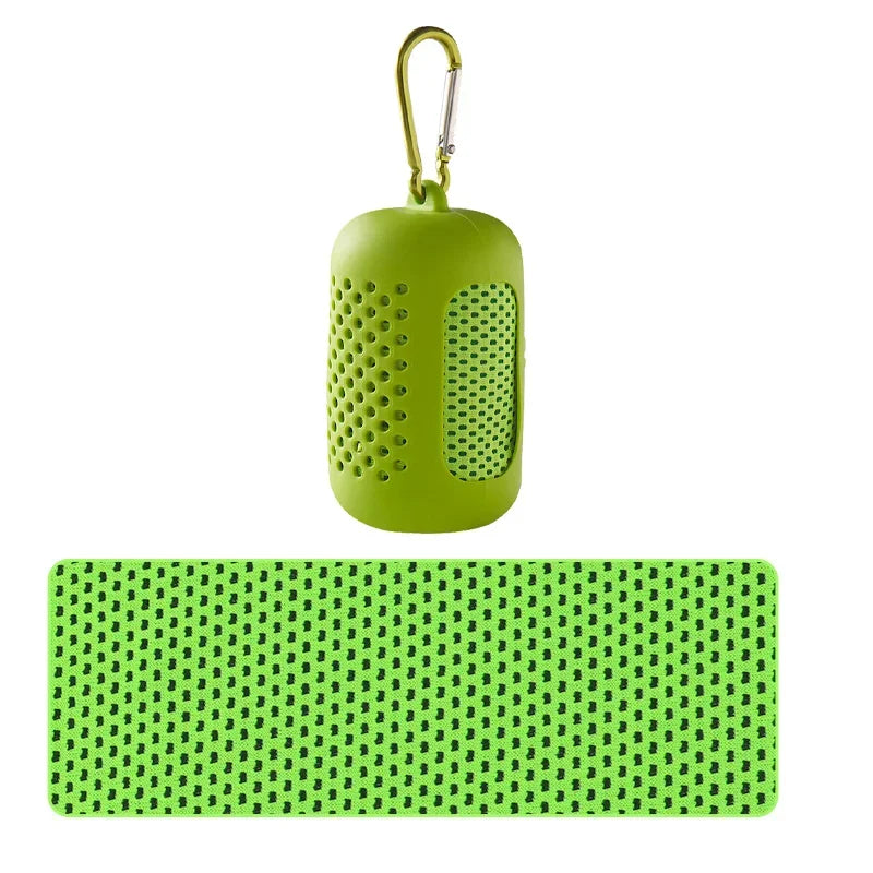 Portable Circular Silicone Wrapped Cold Towel Cooling Towel Quick Drying Polyester Fiber Towels Beach Accessories Sport Fitness Peaceful Pleasures Health and Wellness green