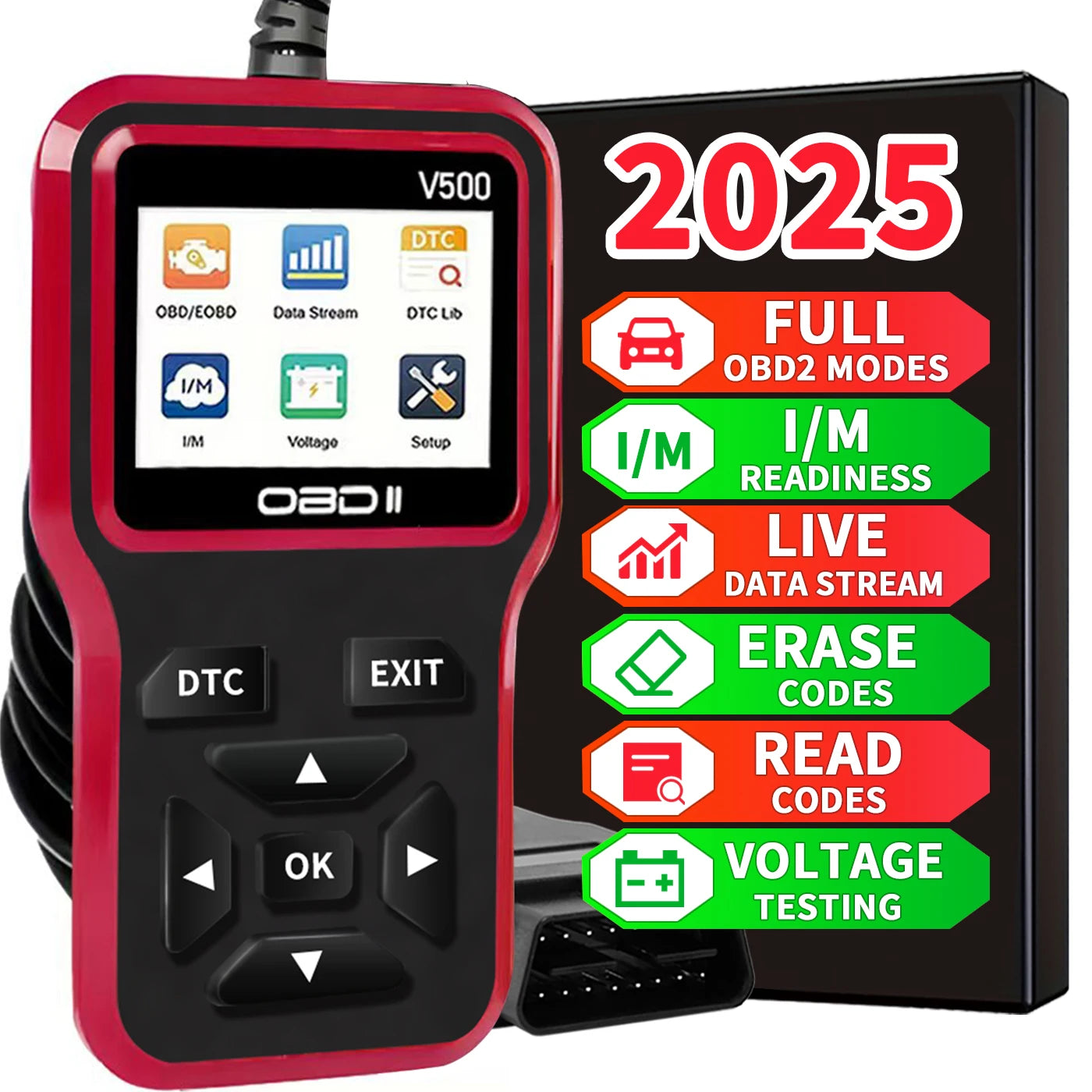 2025's Latest Obd2 Scanner Diagnostic Tool - Complete Engine Code Reader with Data Stream, I/M Readiness, Voltage Test, and Erase Functions, Obd Powered, Compatible with All Vehicles from 1996 Onwards Peaceful Pleasures Health and Wellness black