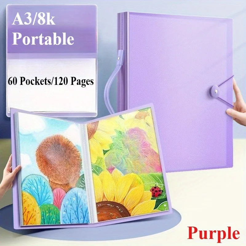 A3 Art Portfolio Book 60 Pockets 120-Page with Handle