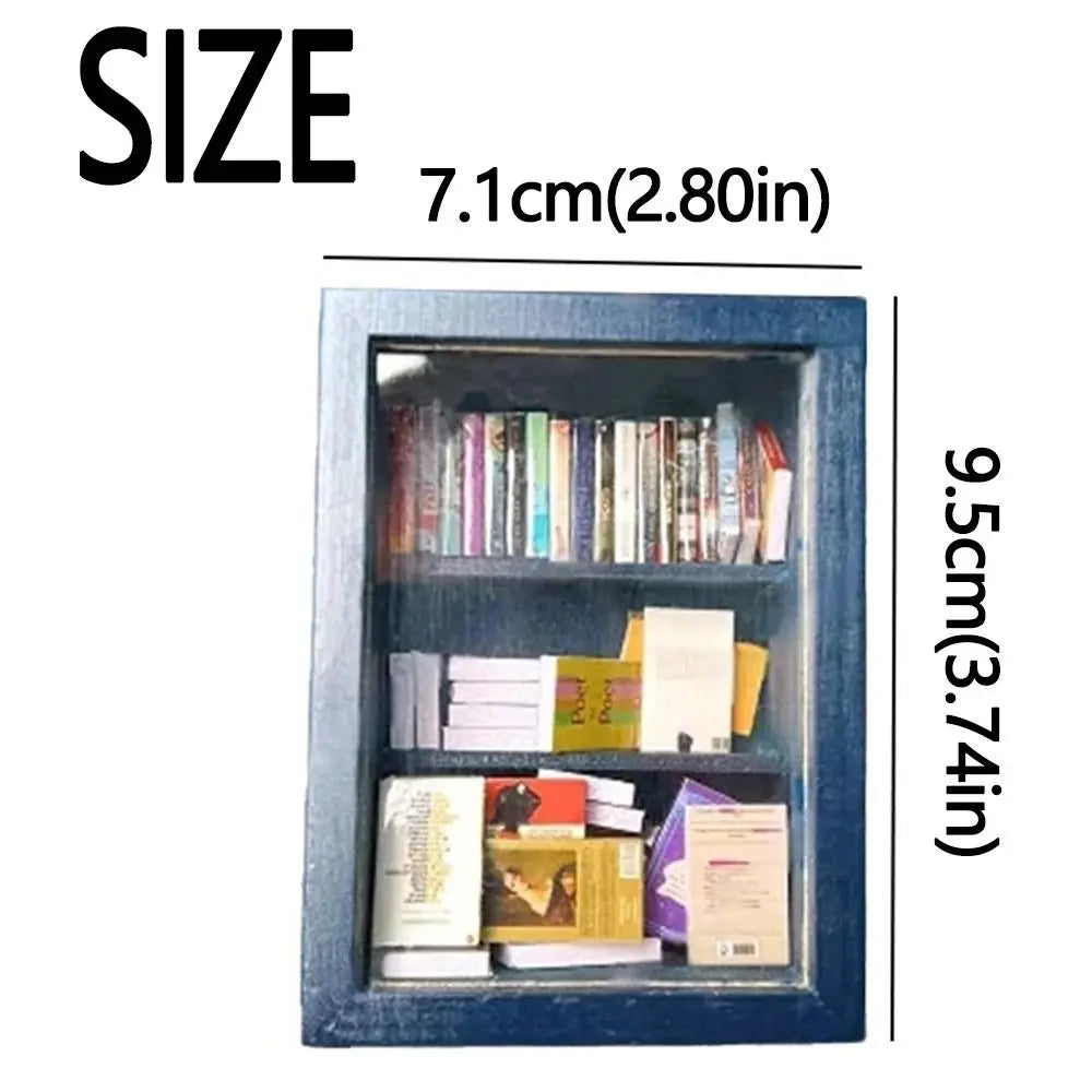 Miniature Wooden Bookshelf with 60 Mini Books – Desk Décor Toy