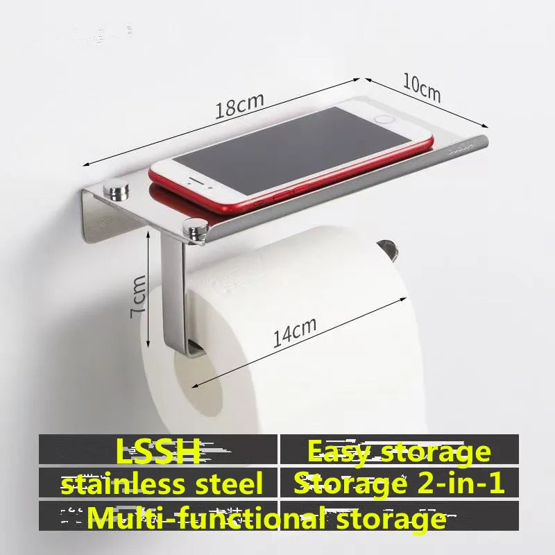 No-Drill Stainless Steel Toilet Roll & Paper Towel Holder