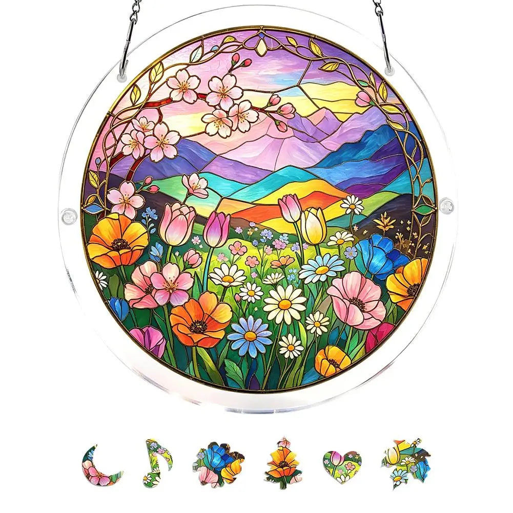 Stained Glass Acrylic Hummingbird Suncatcher Window Hanging