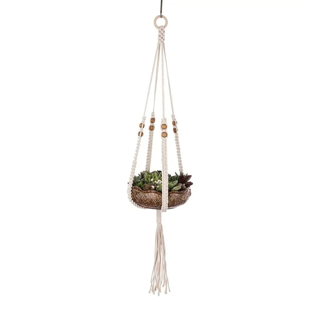 Boho Macrame Cotton Rope Plant Hanger – Handmade Tassel Basket