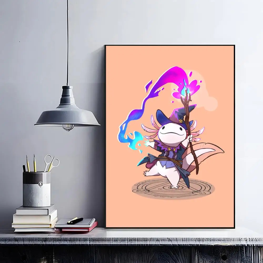 Cute Axolotl Art Poster HD Self Adhesive Waterproof Wall Art Ideal for Home Office Dorm Bedroom Great Gift Peaceful Pleasures Health and Wellness
