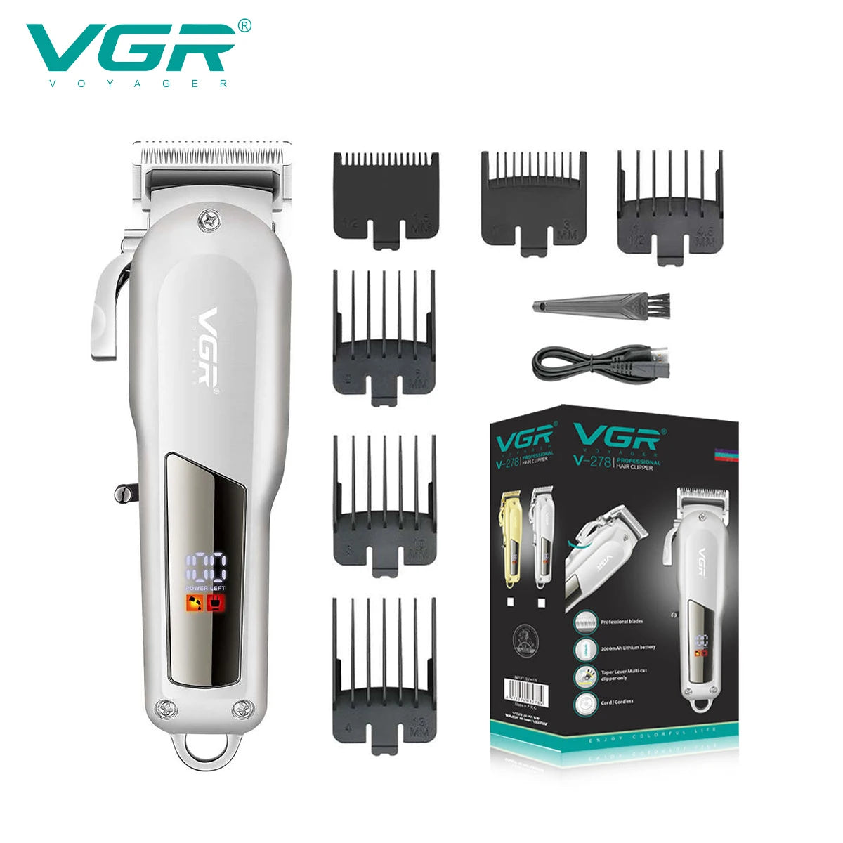 VGR Hair Clipper Hair Trimmer for Men Hair Cutting Machine Beard Trimmer Profesional Cordless Haircut Machine Rechargeable V-278 Peaceful Pleasures Health and Wellness USB 1