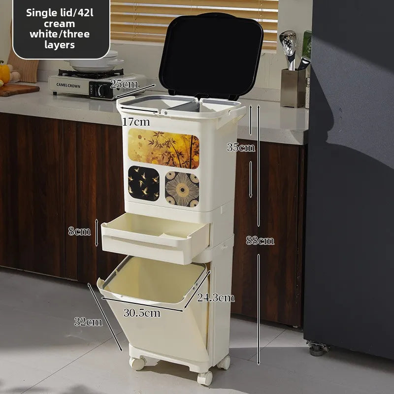 Vintage-style Kitchen Trash Bin Large Capacity No Bending Double