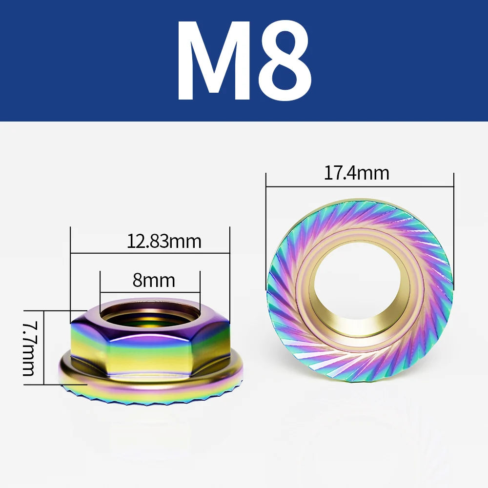 Titanium Blue Stainless Steel Flange Hex Nuts M4–M10 | 5-Pack
