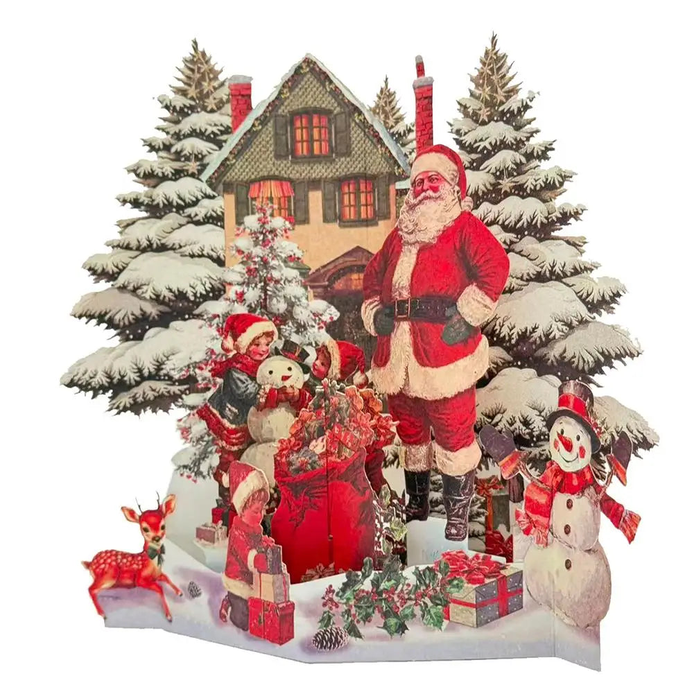 3D Christmas Pop-Up Greeting Card - Snowhouse Forest Elk Design Festive Elderly Party Holiday Decorative Exquisite Paper New Peaceful Pleasures Health and Wellness Red2