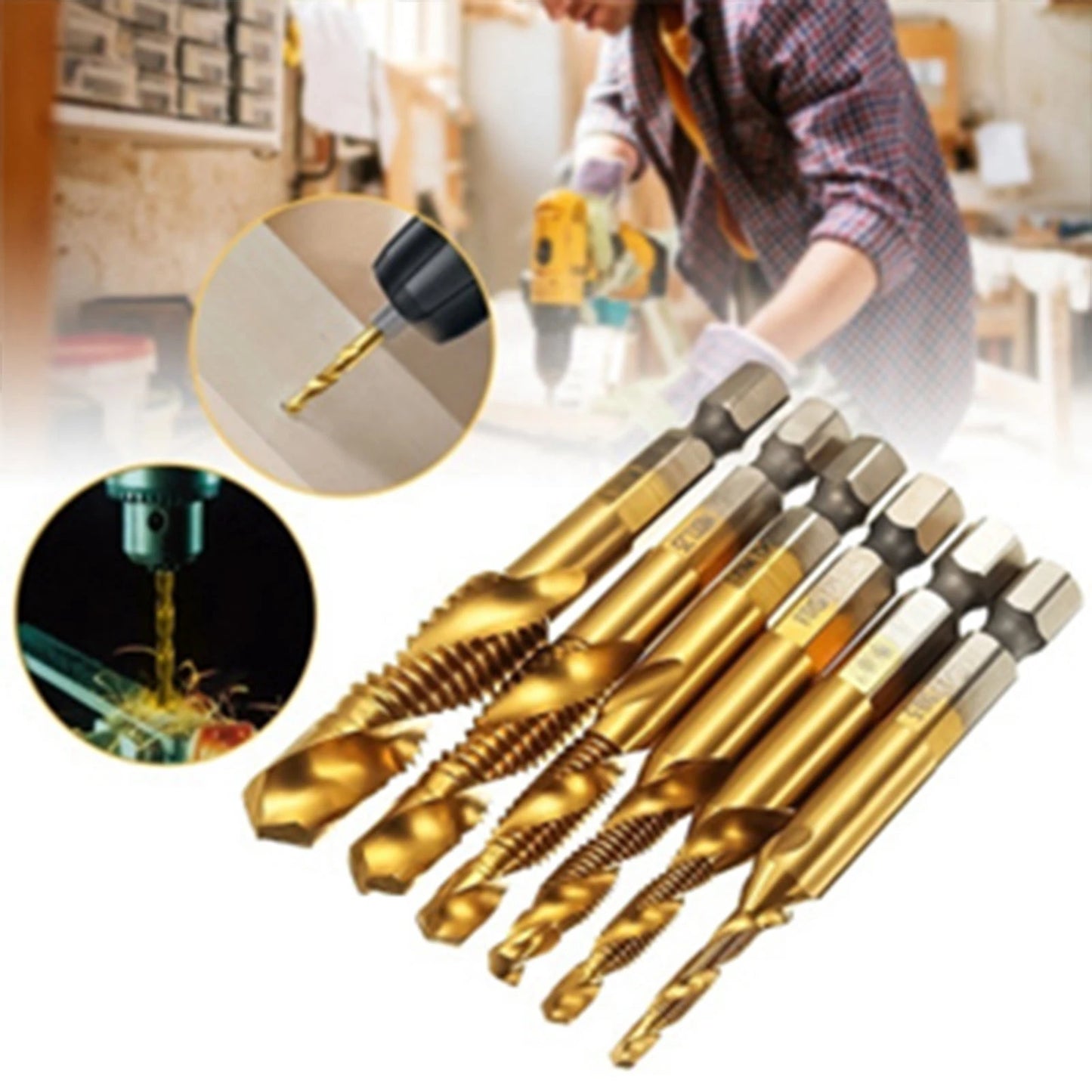 Metric Thread M3-M10 Titanium Coated HSS Drill Tap Bits 1 4 Hex Shank