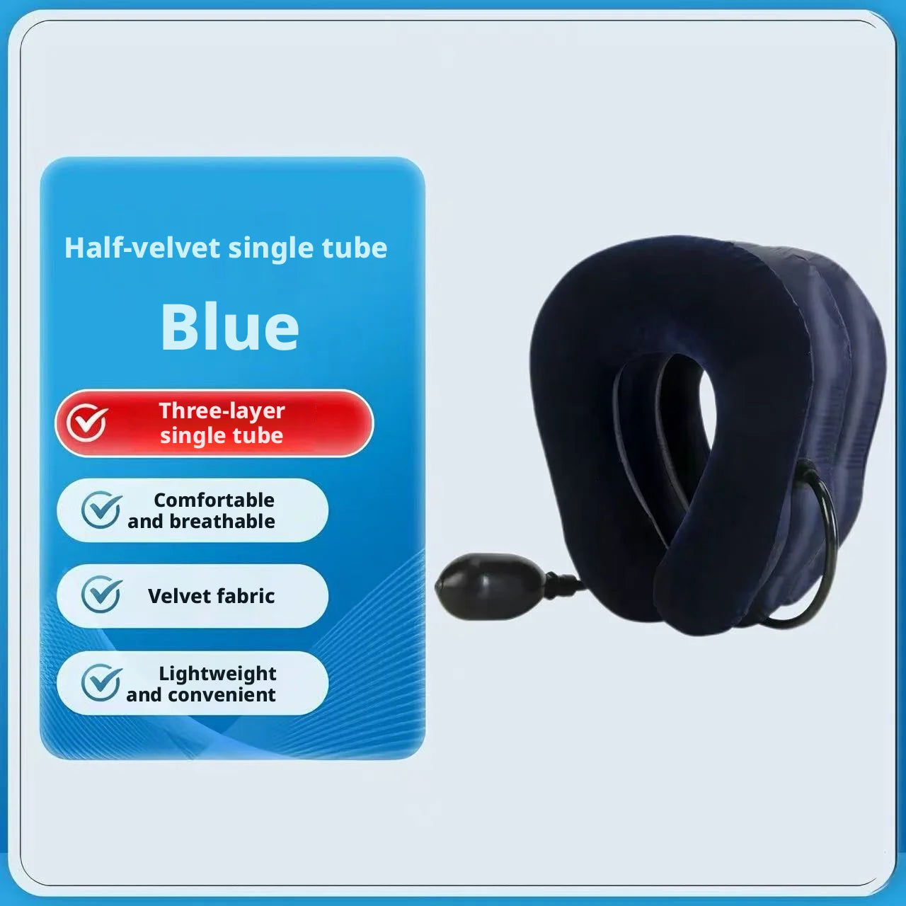 3-Layer Single Tube Inflatable Neck Traction Collar Lightweight Air Neck Support Pillow Relieve Neck Discomfort Travel Home Use Peaceful Pleasures Health and Wellness Navy Blue