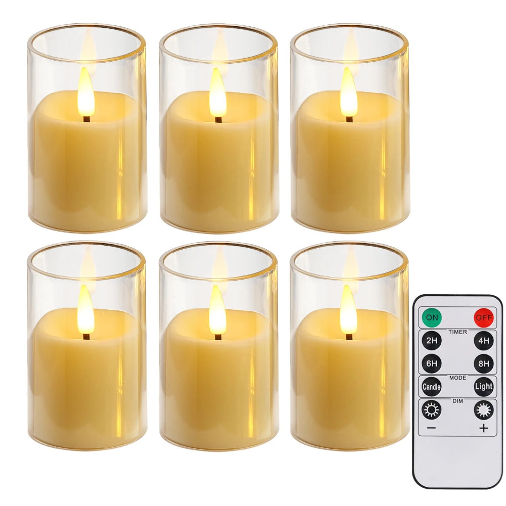 Flickering Flameless LED Pillar Candle Lights with Remote & Embedded Star String for Wishing Wedding Christmas Party Home Decor Peaceful Pleasures Health and Wellness 6pcs Clear set 5 set