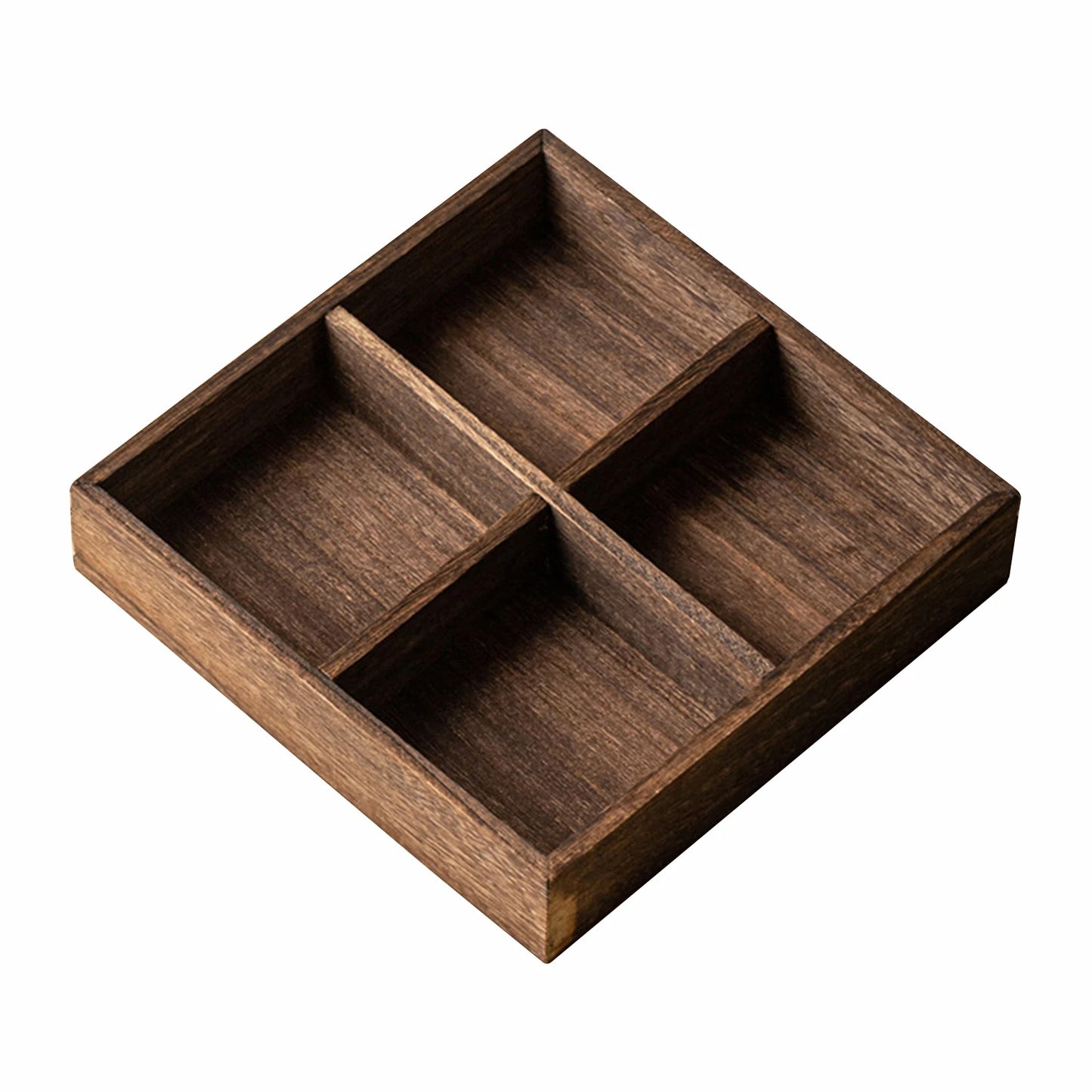 Food Tray Modern Retro Style Large Fruit Nut Platter Wood Nut Candies Serving Tray Multi Compartment Large Capacity Wood Tray Peaceful Pleasures Health and Wellness Four chamber Grid