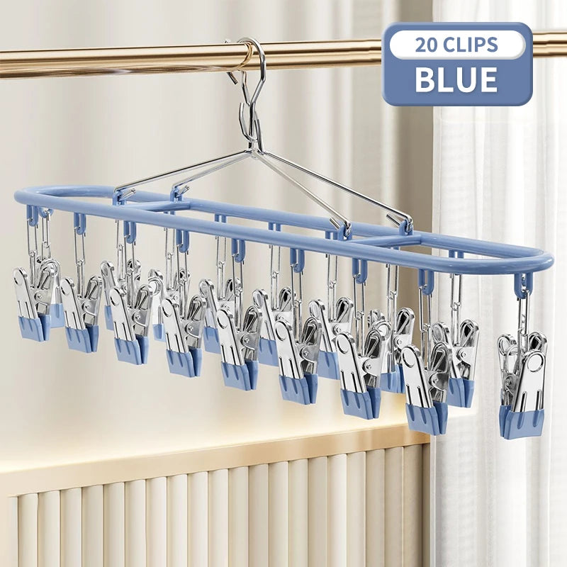 20-Clip Windproof Stainless Steel Sock & Laundry Drying Hanger