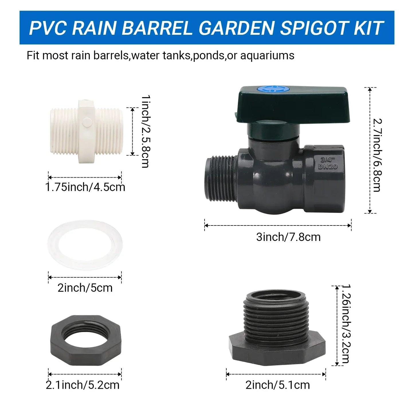 PVC Rain Barrel Spigot Kit – Drain Adapter & Garden Tap