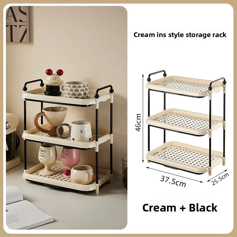 Cup Holder Organizer Desktop Water Cup Storage Rack Cream Style Kitchen Shelf Peaceful Pleasures Health and Wellness Black 3 Layer