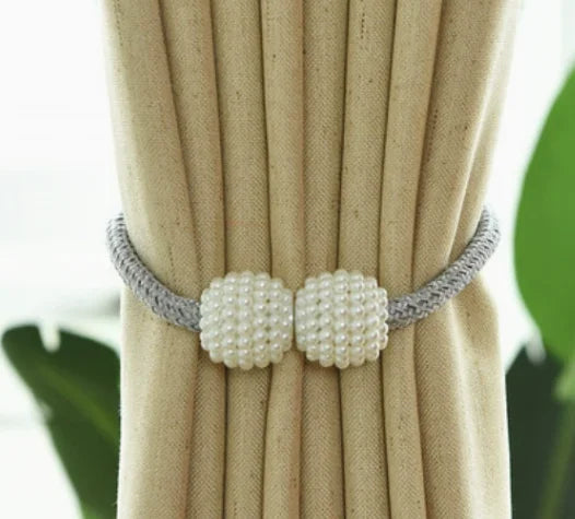 2PCS Large Pearl Curtain Tieback Buckle Modern Simple Curtain Strap Rope No Punch Window Decoration Accessories Peaceful Pleasures Health and Wellness Grey