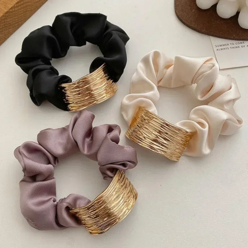 Korean Metal Satin Large Intestine Ring Women Rubber Bands Hair Ties