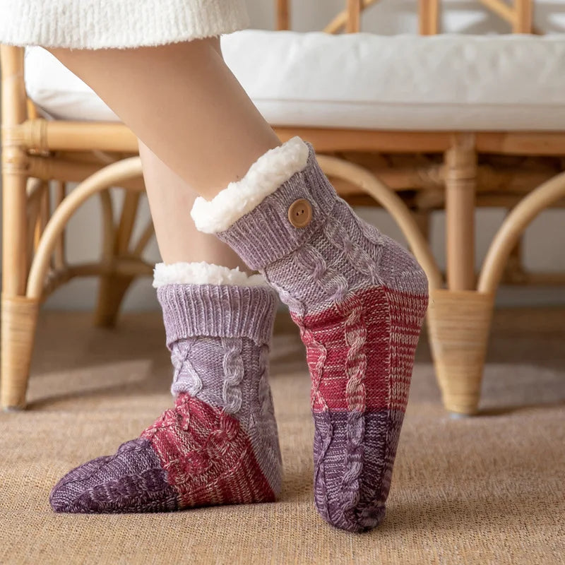 1 Pair Autumn And Winter Plush Floor Socks, Indoor Anti Slip Thick Warm Foot Socks, Family Bedroom Slippers And Sleeping Socks Peaceful Pleasures Health and Wellness PURPLE EU35-41