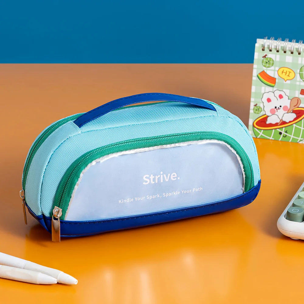 Large Capacity Boys' Contrasting Pencil Case Simple Vertical Portable