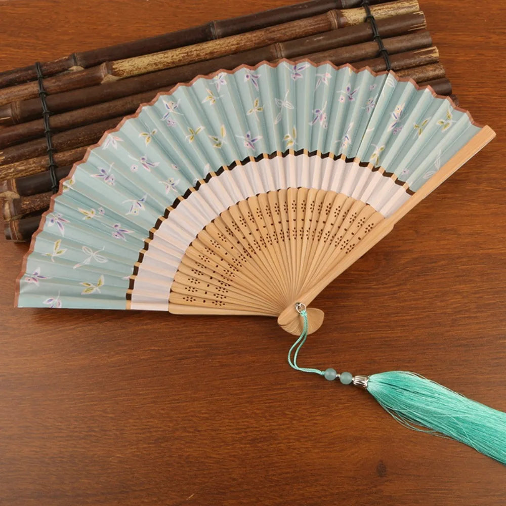 Classical Chinese Folding Fan – Bamboo Tassel Dance Accessory