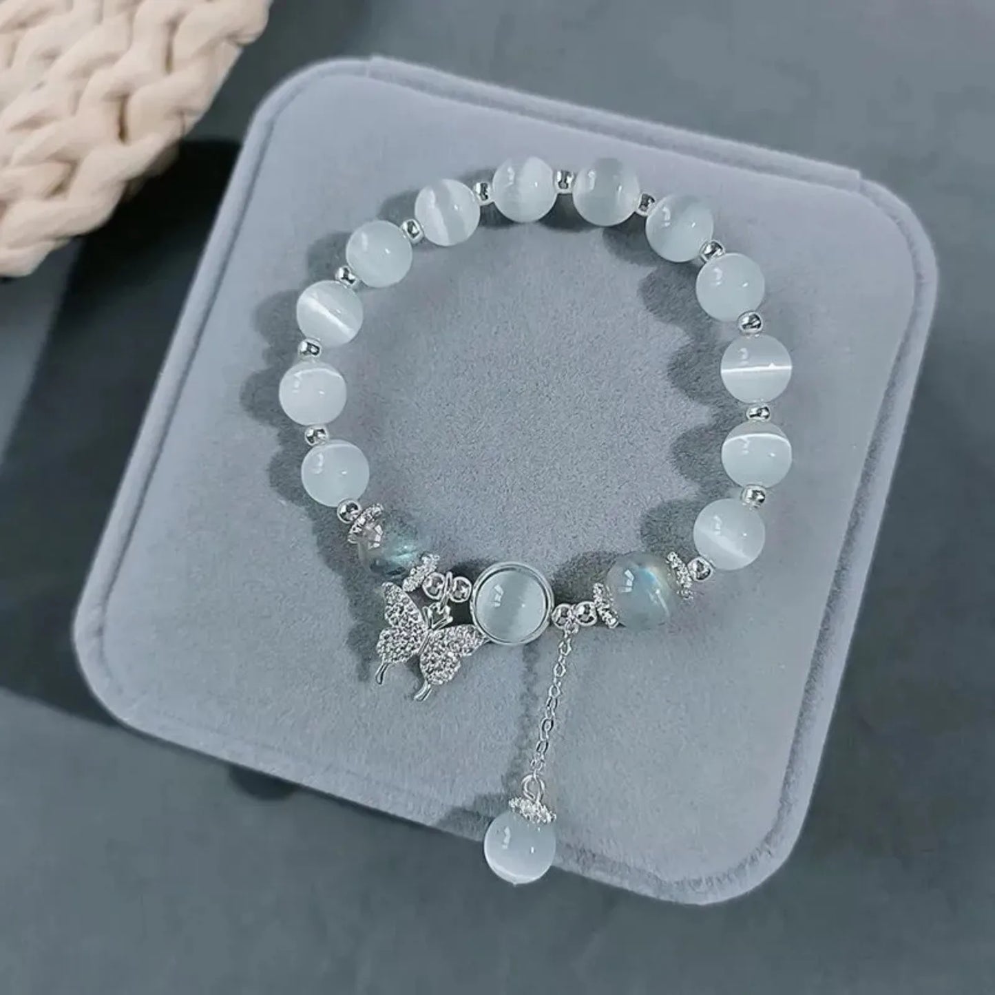 Red Beaded Butterfly Bracelet – Stone Charm Jewelry for Women