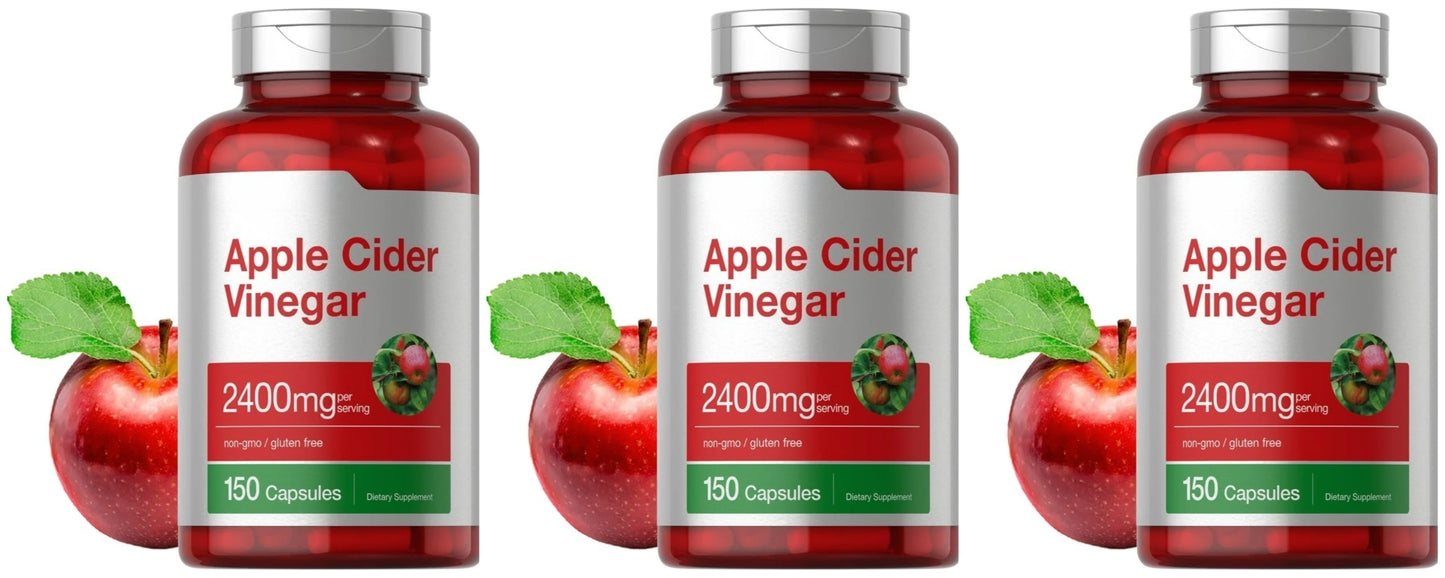 Apple Cider Vinegar Capsules 2400mg Per Serving Daily Wellness Support Non GMO Gluten Free 150 Capsules Peaceful Pleasures Health and Wellness 3bottles 450capsules