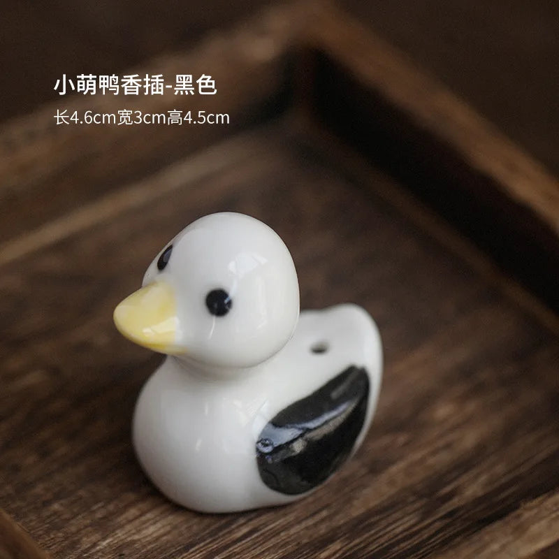 1PCS Cute Incense Burne Mini Lovely Duck Ceramic Decorative Incense Burner Stick Holder Home Decor Gifts-Without Incense Peaceful Pleasures Health and Wellness black