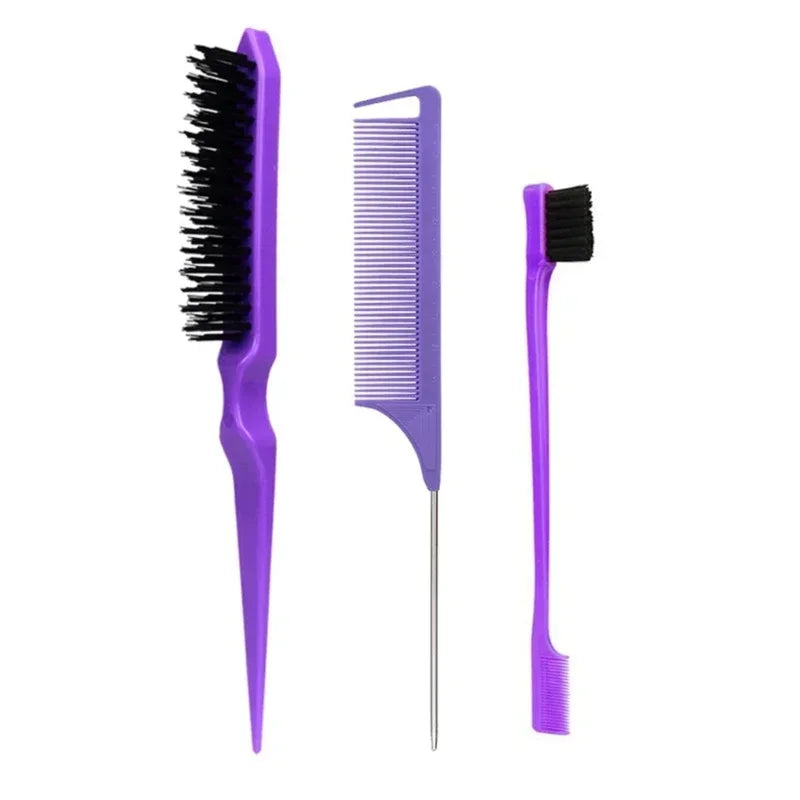 3Pcs Slick Back Hair Brush Set Bristle Hair Brush Brush Teasing Comb for Women Baby Kids Black Hair Peaceful Pleasures Health and Wellness Purple 1set