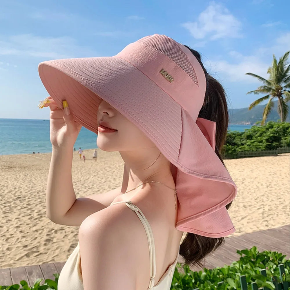 Women's Wide Brim UV Sun Hat – Ponytail & Neck Cover