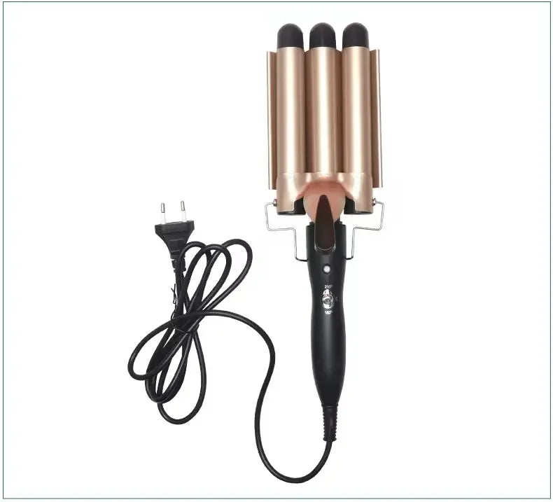 Professional Curling Ceramic Hair Curler Wave Waver Styling Tools Styler Wand Three Barrel Hair Curler Irons Automatic Peaceful Pleasures Health and Wellness 25MM 1 EU