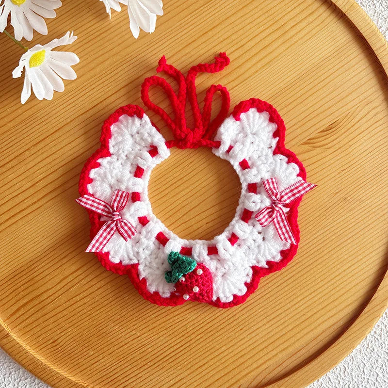 1pc Spring pet scarf knitted cat scarf cute dog bib strawberry accessory bib pet supplies accessory Peaceful Pleasures Health and Wellness strawberry bow M