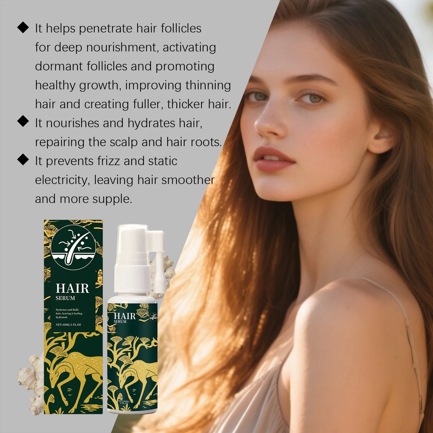 Hair Care Spray Volumizing Hair Treatment Anti Frizz Static Control Moisturizing Spray Scalp Nourishing Essence Hair Hydration Peaceful Pleasures Health and Wellness