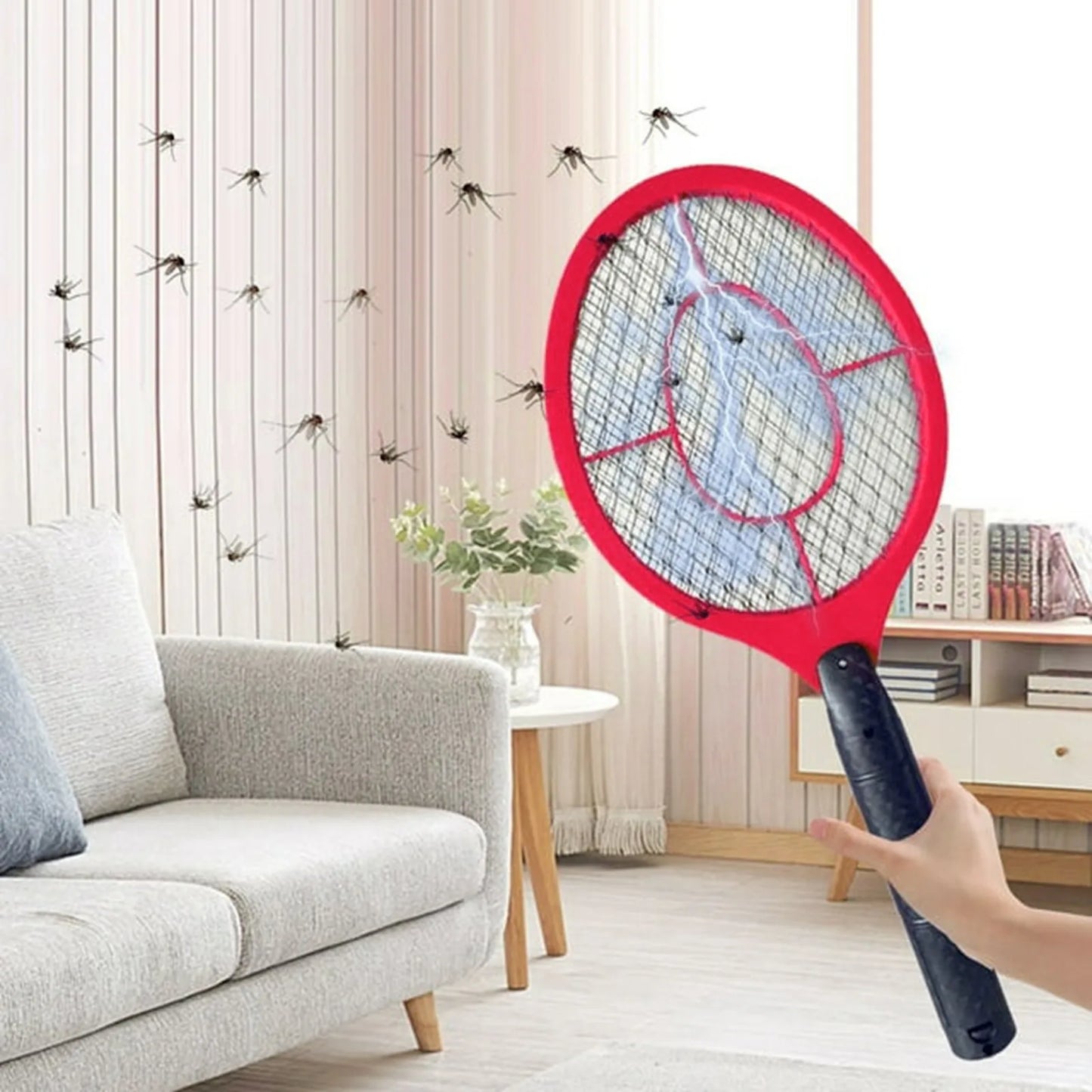 2in1 Insect Racket Electric Mosquito Killer Outdoor/Indoor Electric Household Insects Killer Tool (Not Included Batteries) Peaceful Pleasures Health and Wellness Red
