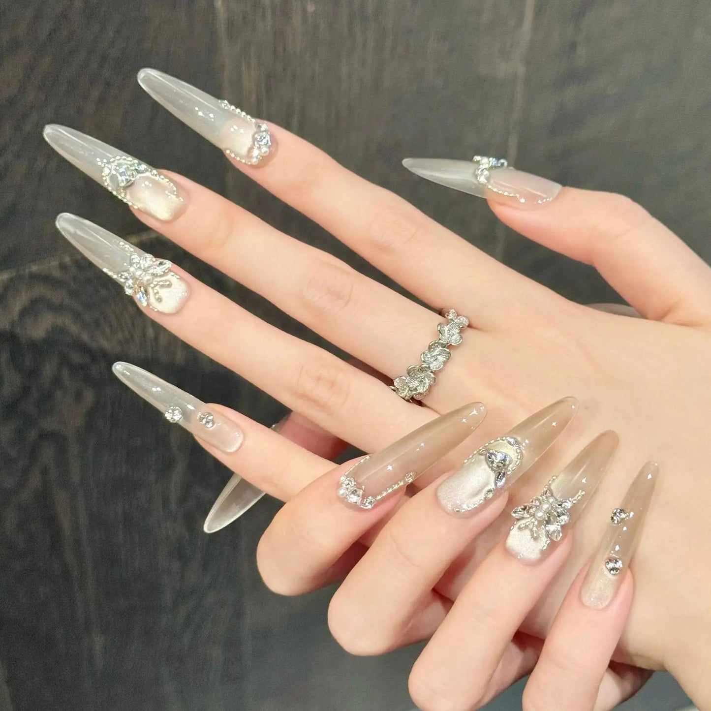 YADORNOS Cat's Eye Press On Nails | Diamond Butterfly French Set