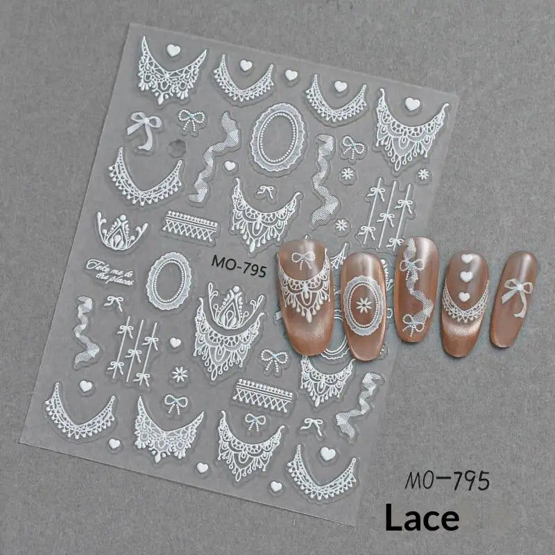Lace Flower Bow Hollow Out Nail Stickers Relief Nail Appliques Nail Charms DIY For Manicure Decoration Peaceful Pleasures Health and Wellness M95