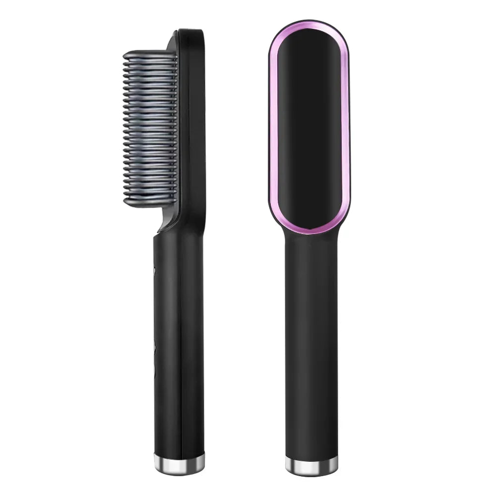 Tourmaline Ceramic Hair Straightener Brush LCD Hot Comb Wet Dry Quick Heating Curler Straightening Hair Tool Peaceful Pleasures Health and Wellness black no lcd no box US
