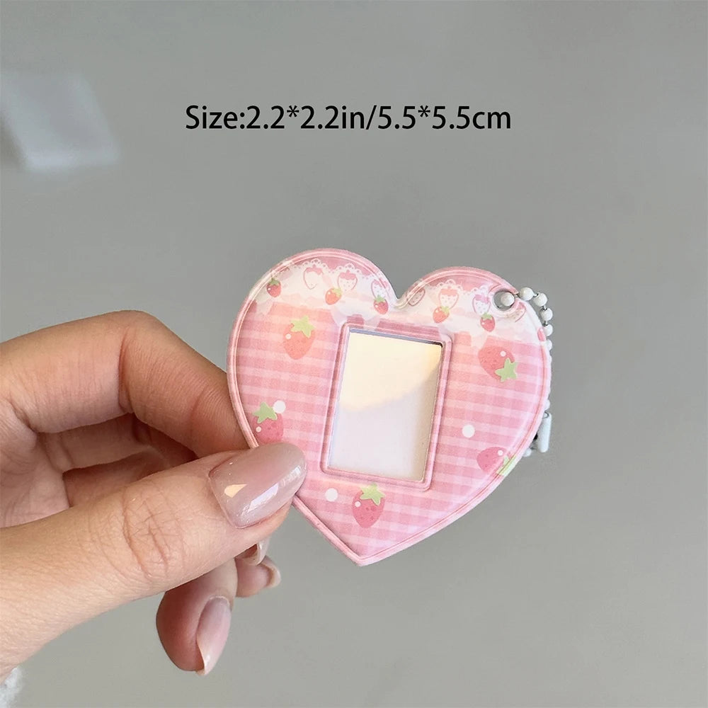 Pink Grid Strawberry Love Card Holder 1-inch ID Photo Bag Pendant