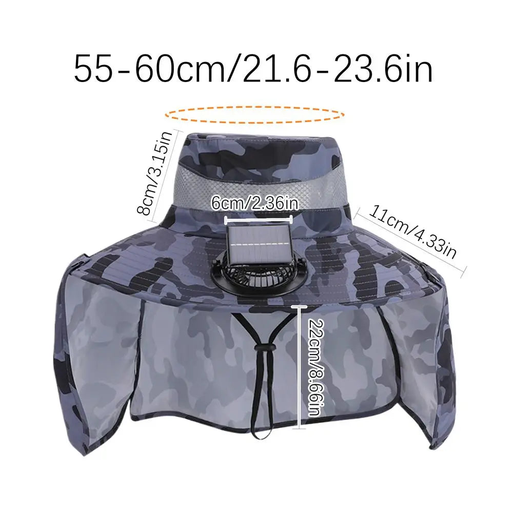 Solar Powered Fan Hat Wide Brim Breathable Fishing Hat With Neck Flap Fishing Equipment For Outdoor Work Garden Hiking Travel Peaceful Pleasures Health and Wellness Gray China Mainland