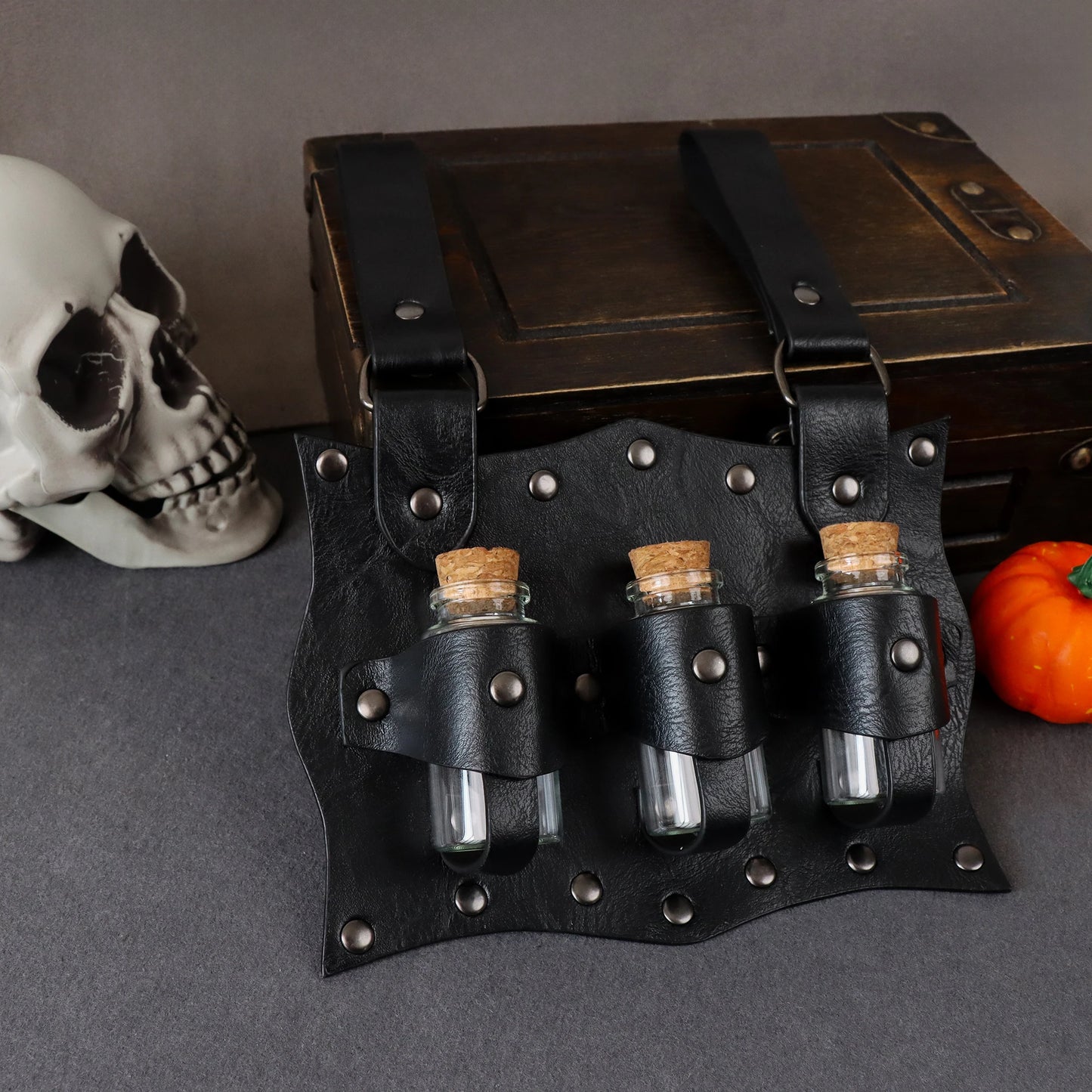 Medieval Alchemy Vial PU Holder Belt Hanging Potion Magic Costume