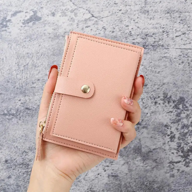 Women's Slim PU Leather Card Holder Wallet | Mini Zipper Purse