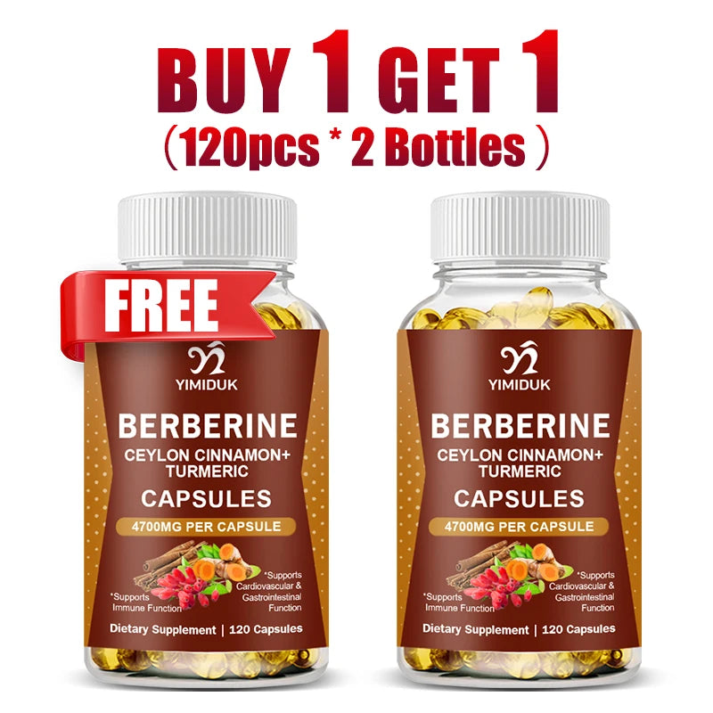 Berberine 4700 Mg Supplement, with Ceylon Cinnamon, Support Heart Health, Immune System, Healthy GI & Cholesterol, Gluten-Free Peaceful Pleasures Health and Wellness 120pcs-2 Bottles