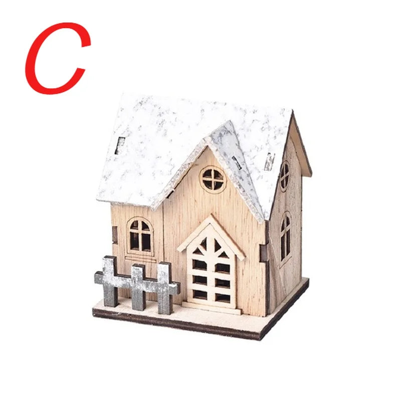 Christmas LED Light Wooden House Luminous Cabin Merry Decorations