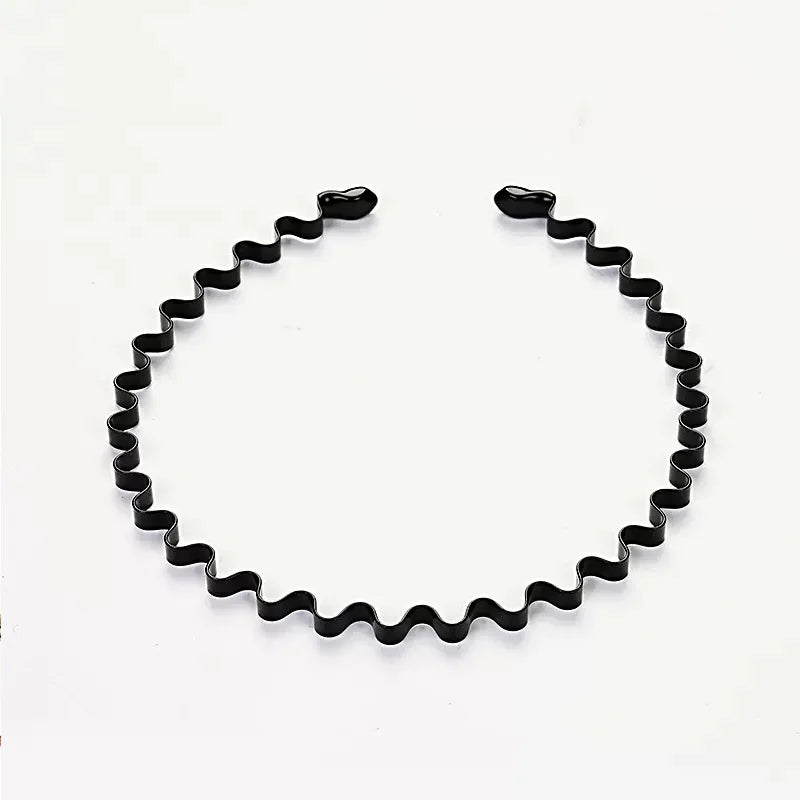 Fashion Metal Hair Band Men Women Unisex Black Waved Head Hoop Sports