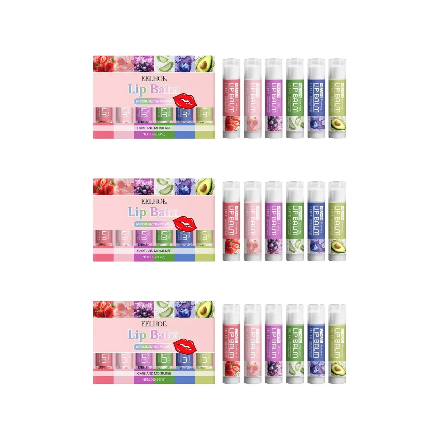 EELHOE 6-Piece Moisturizing Lip Balm Set for Dry Lips