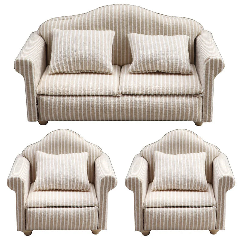 1:12 Dollhouse Miniature Sofa with Pillows – White Beige