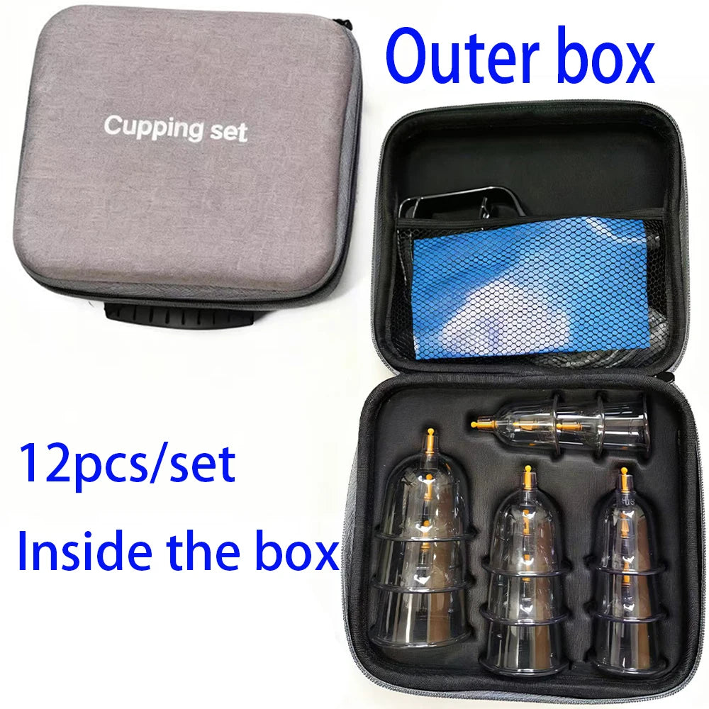 Cupping Relax Set Multiple Sizes of Vacuum Cups with Hand Pump and Detailed Cupping Manual Massage Cupping Set for Massage Peaceful Pleasures Health and Wellness 12PCS Set