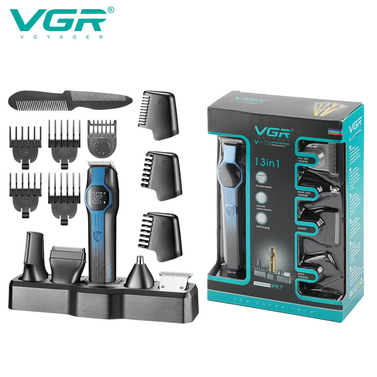 VGR 173 Hair Trimming and Cleaning Set Men's Hair Clipper Shaver Nose Hair Trimmer Household Oil Head Carving and Pushing Clippe Peaceful Pleasures Health and Wellness USB 1